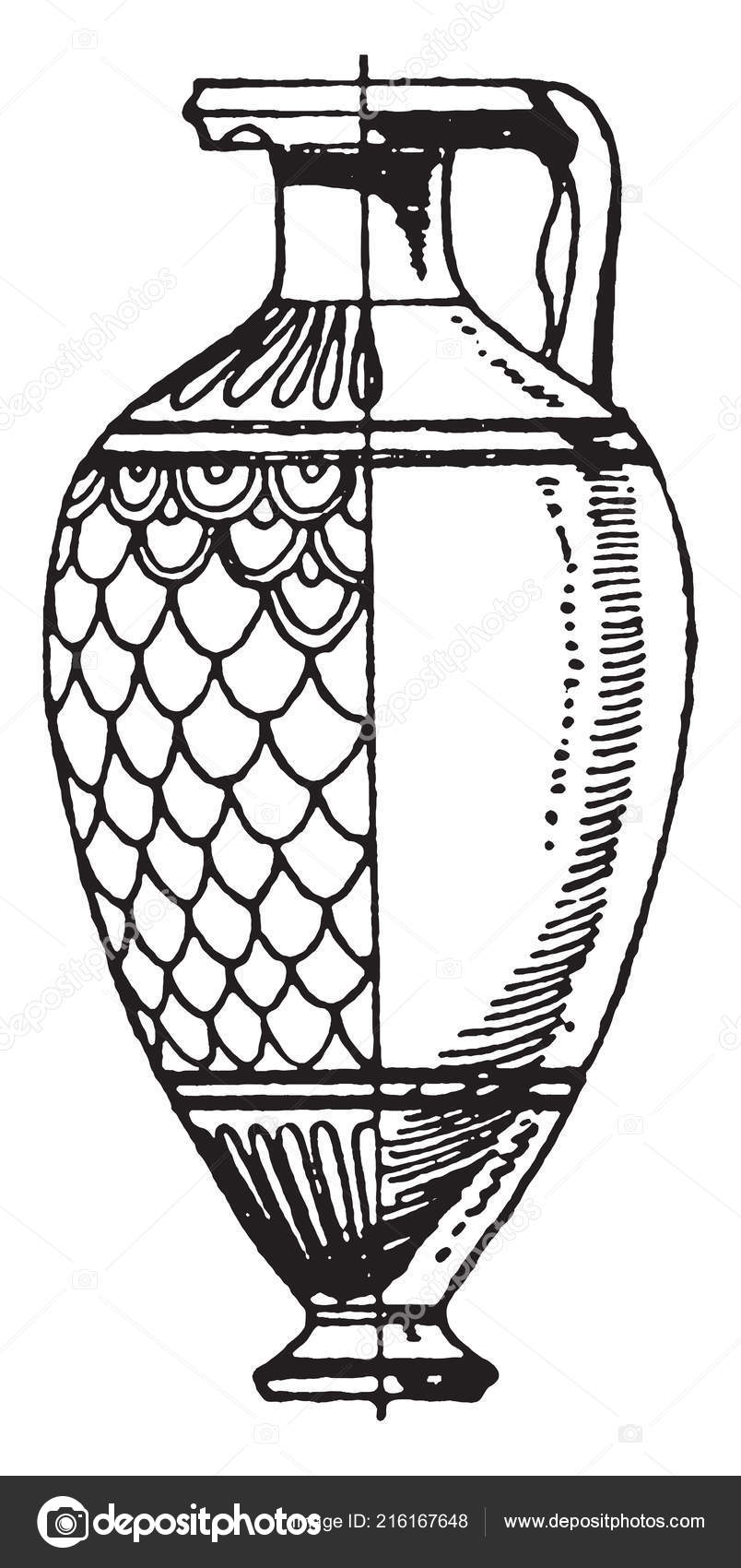 Greek Lekythos Elongated Cylindrical Painted Black White Vintage