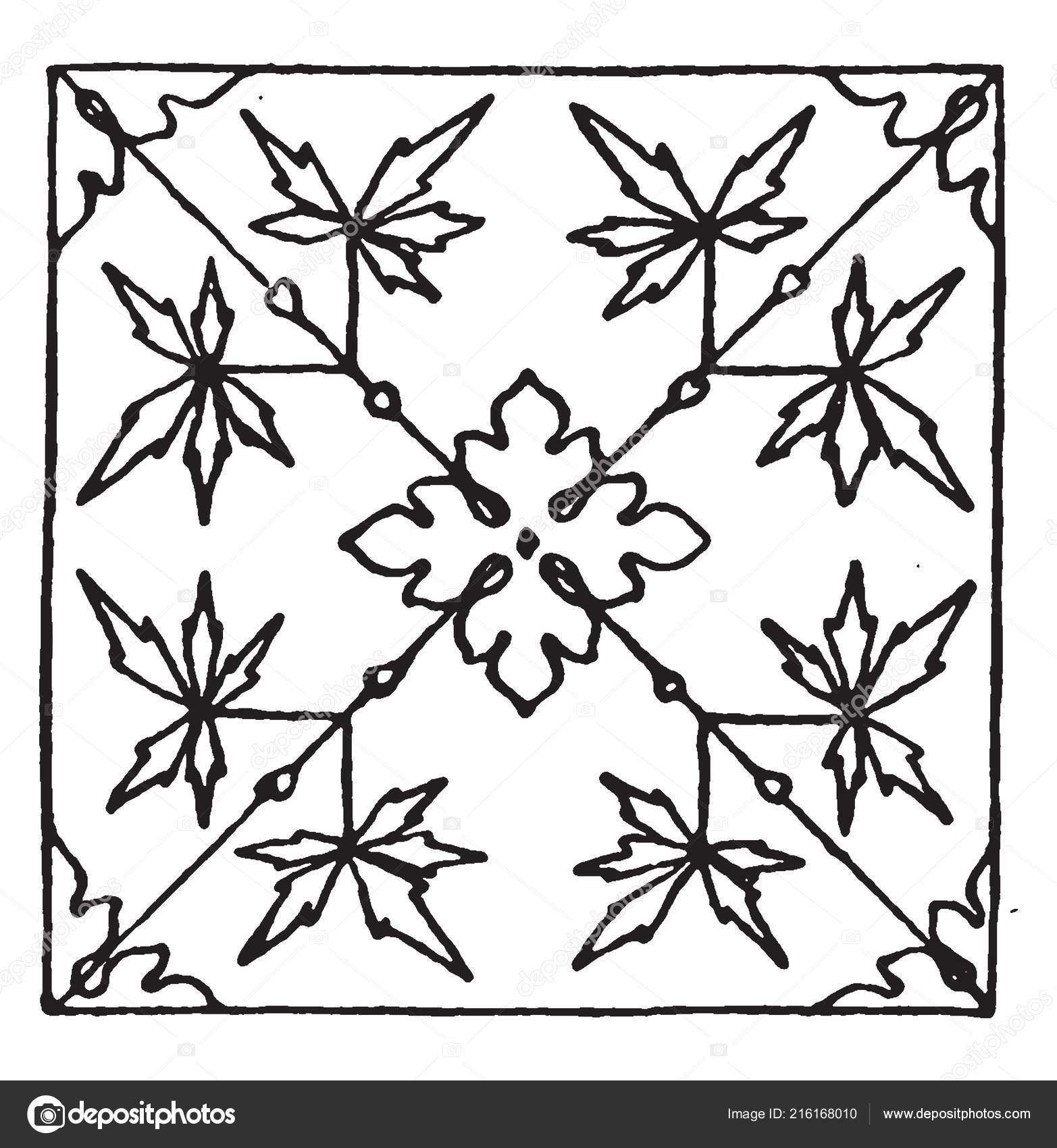 Modèle Carreau Médiéval Est Une Motif Feuilles Simples