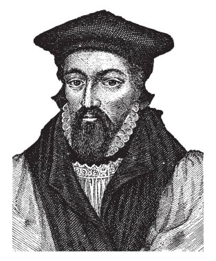 Başpiskopos John Whitgift, c. 1530-1604, Canterbury Başpiskoposu 1583 üzerinden 1604 için vintage çizgi çizme veya oyma illüstrasyon yapıldı.