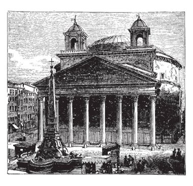 Tanrıların antik Roma Katolik Kilisesi, vintage çizgi çizme veya oyma illüstrasyon kullanılan bir tapınak olarak Roma'da Pantheon.