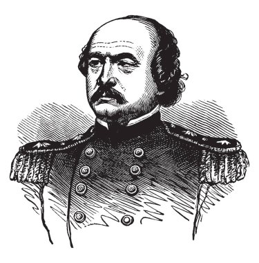 Benjamin Franklin Butler, 1818-1893, bir Amerikalı bir avukat, politikacı, asker, işadamı ve Massachusetts Valisi ve ABD Temsilciler Meclisi, vintage çizgi çizme veya oyma illüstrasyon üyesi olduğunu