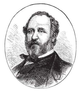William Marcy Tweed, 1823-1878, bir ABD'li siyasetçi ve salona Hall, vintage çizgi çizme veya oyma illüstrasyon grand sachem biriydi