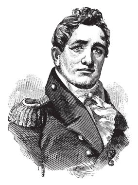 Joshua Barney, 1759-1818, he was an American navy officer who served in the continental navy during the revolutionary war, vintage line drawing or engraving illustration clipart