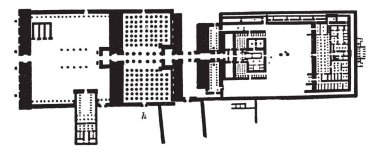Tapınak, Karnak, karmaşık, evrensel olarak, tapınaklar, Şapel, dikmesi, blueprint planları, Açık Hava Müzesi, vintage çizgi çizme veya oyma illüstrasyon mahvetti.