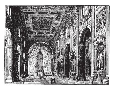 St John's Kilisesi, Lateran Palace, Roma, katedral kilise, Piskopos, Papalık tahta, vintage çizim içeren veya illüstrasyon gravür resmi dini koltuk.