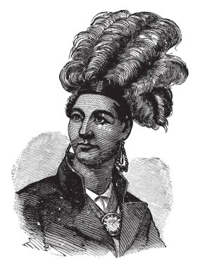 John Brandt, 1794-1832, o bir Mohawk şef ve devlet memuru üst Kanada, vintage çizgi çizme veya oyma illüstrasyon oldu