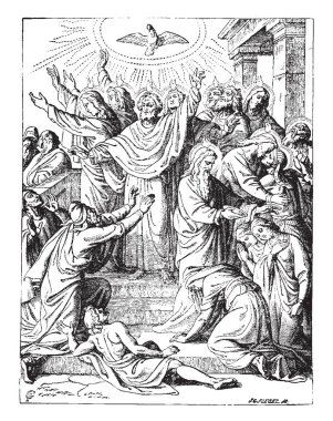 İnsanlar, Güneş üst, vintage çizgi çizme veya oyma illüstrasyon kuşla başkanları ateş