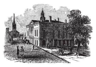 Federal 26 Wall Street New York City'de yer alan Hall Amerika Birleşik Devletleri, vintage çizgi çizme veya oyma illüstrasyon ilk başkenti yapıldı.