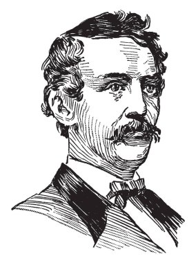 John Wilkes Booth, 1838 -1865, he was an American actor and assassin who murdered President Abraham Lincoln at Ford's Theatre in Washington, vintage line drawing or engraving illustration clipart