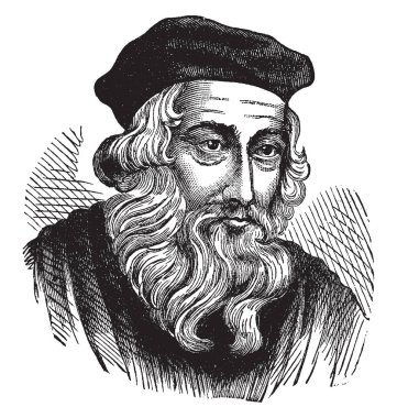 John Wycliffe, 1320s-1384, bir İngiliz Skolastik felsefe, teolog, İncille çevirmen, reformcu ve seminer profesör Oxford, vintage çizgi çizme veya oyma illüstrasyon biriydi
