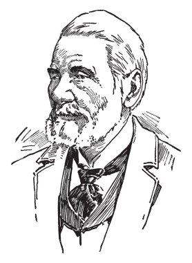 Richard Jordan Gatling, 1818-1903, o bir Amerikan mitralyöz silah, ilk başarılı makineli tüfek, vintage çizgi çizme veya oyma illüstrasyon kendi buluşu için ünlü mucit