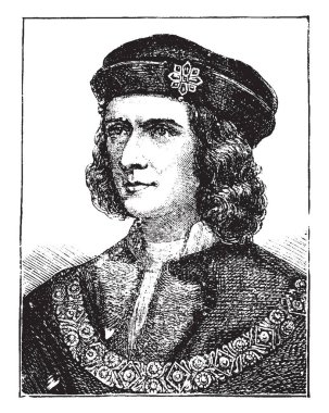 Richard III İngiltere, 1452-1485, o İngiltere'den 1483 1485 için vintage çizgi çizme veya illüstrasyon oyma kralı oldu