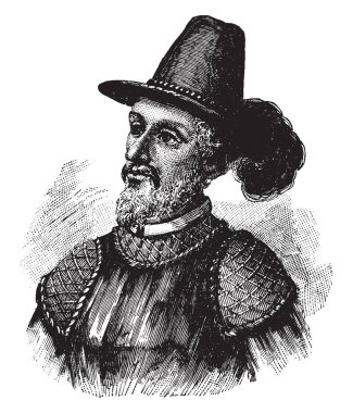 Juan Ponce de Leon, 1474-1521, o bir İspanyol kaşif ve fatih ve Porto Riko, vintage çizgi çizme veya oyma illüstrasyon ilk valisi oldu