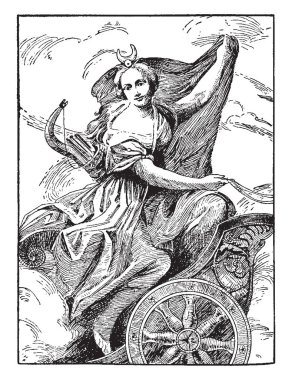 Diana veya Artemis Antonio da Correggio, vintage çizgi çizme veya oyma illüstrasyon resminden.
