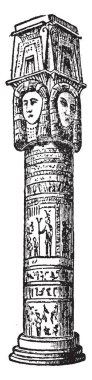Hathor'un sütun, tanrıça, hathor, Samanyolu, mitolojik, vintage çizgi çizme veya oyma illüstrasyon.