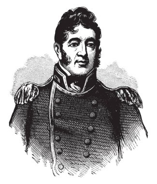 William Bainbridge, 1774-1833, o Amerika Birleşik Devletleri Deniz Kuvvetleri ve ünlü bir Tuğamiral deniz, vintage çizgi çizme veya oyma illüstrasyon onun birçok zaferler için yapıldı.