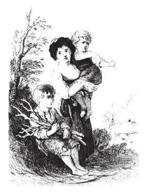 Rustik çocuk Thomas Gainsborough, vintage çizgi çizme veya oyma illüstrasyon tarafından bir resim olduğunu.