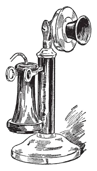 这个插图代表烛台电话 使用在早期至中第二十世纪 复古线画或雕刻插图 — 图库矢量图片