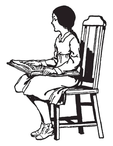 Kör kız okuma Braille, çocuk, Erkek, okumak, otururken, vintage çizgi çizme veya illüstrasyon oyma eğitimi.