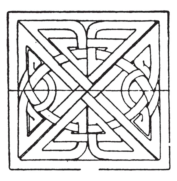 Scandinavian Square Panel Bas Relief Design Found Celtic Stone Cross — Stock Vector