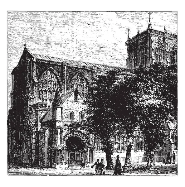 Almanya en büyük kilise o. Bir sivri bir kilise veya Katedrali sadece bir sembol dindarlığın değil ama zenginlik sembolü ve sırayla bu resim bir Bayan Kilisesi, vintage çizgi çizme veya oyma illüstrasyon giderken prestij.