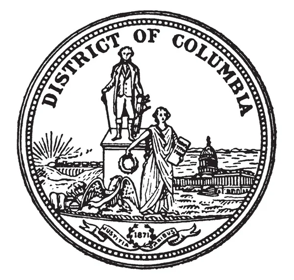 Great Seal District Columbia Seal Shows Lady Justice Hanging Wreath — Stock Vector