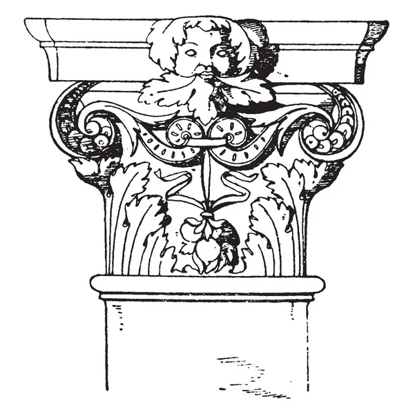 コリント式の柱の柱頭 ベスタ チボリ そろばん 装飾が施された ヴィンテージの線描画や彫刻イラスト — ストックベクタ