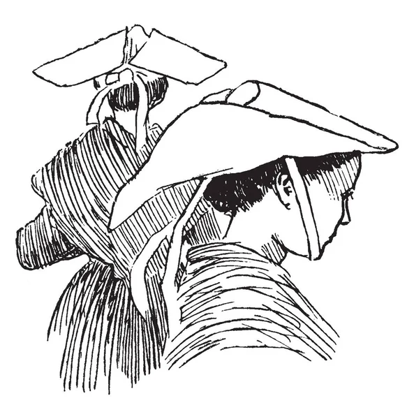 Μια Νεαρή Γυναίκα Που Φοράει Ένα Καπέλο Αυτή Την Εικόνα — Διανυσματικό Αρχείο