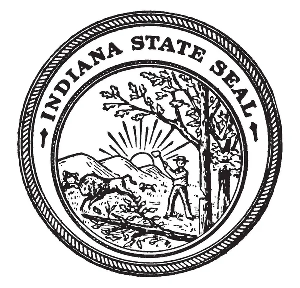 Das Siegel Des Staates Indiana Dieses Kreisförmige Siegel Hat Sonnenaufgang — Stockvektor