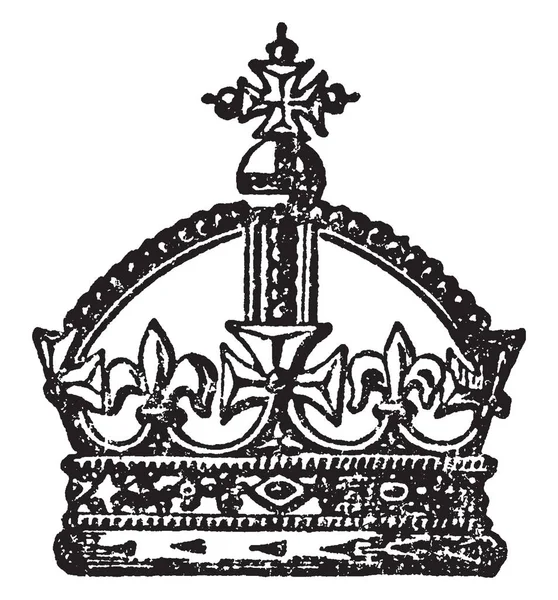 Engelse Crown Een Antieke Kroon Vintage Lijntekening Gravure Illustratie — Stockvector