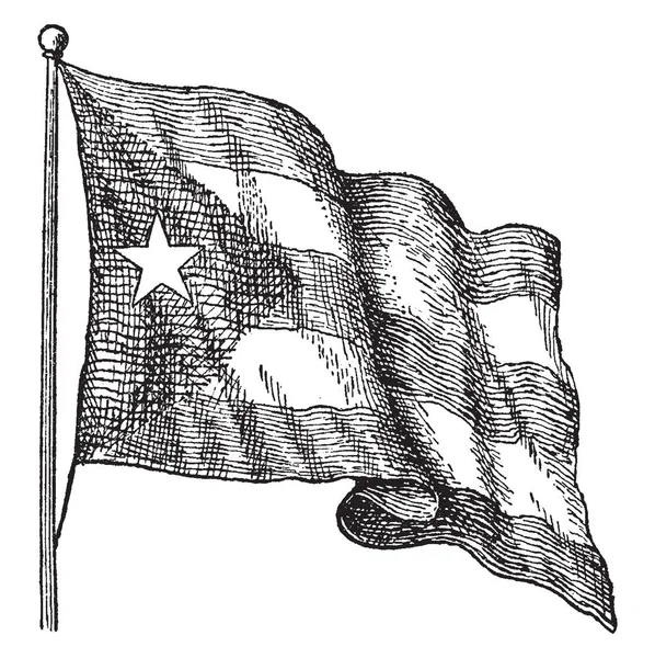 古巴国旗于1902年5月20日被通过 这个旗子包括五相等的水平的带和等边三角形 在其中五尖星在卷扬机 复古线图画或雕刻例证 — 图库矢量图片