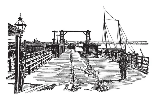 Pont Long Rivière Potomac Travers Potomac Washington Dessin Ligne Vintage — Image vectorielle