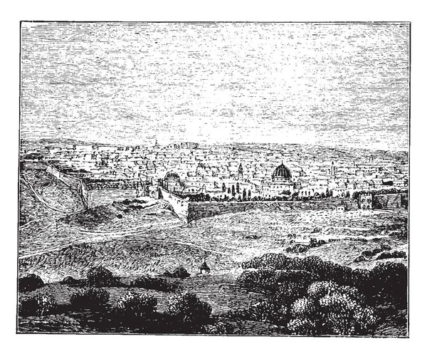 Город Иерусалим Постоянным Источником Трений Споров Рисования Винтажных Линий Гравировки — стоковый вектор