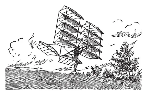 Esta Imagem Representa Chanute Multiple Gliding Machine Desenho Linha Vintage — Vetor de Stock