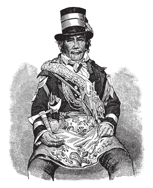Oshawahnah 他是一位蒂卡姆西的副指挥官 他率领印第安人在泰晤士河之战中与美军作战 复古线画或雕刻插图 — 图库矢量图片