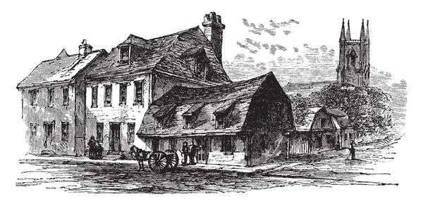 Μια Εικόνα Από Την Εκκλησία Και Σπίτια Στην Πόλη Newport — Διανυσματικό Αρχείο