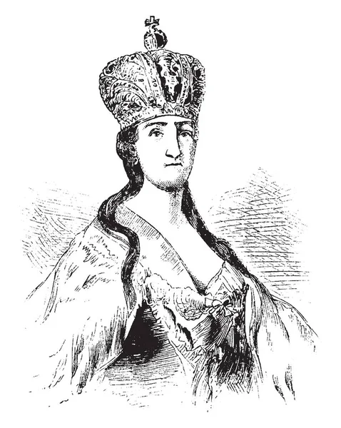 1729 1796 ロシアのエカチェリーナ 世だった 1762 1796 年までロシアの女帝でと国の最長与党女性リーダー ビンテージの線の描画やイラストを彫刻 — ストックベクタ