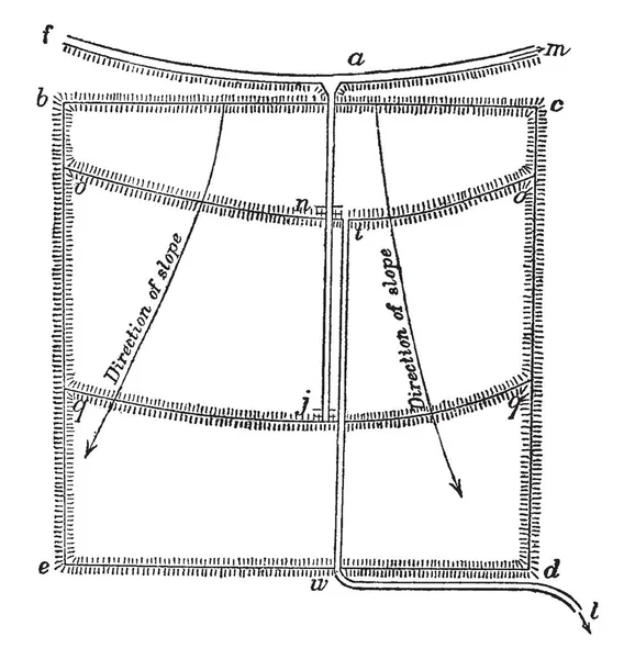 这个插图代表灌溉 是灌溉 老式的线条画或雕刻插图 — 图库矢量图片