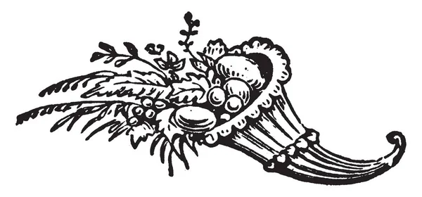 Cornicopia Является Большой Роговой Формы Контейнер Который Держит Цветы Орехи — стоковый вектор