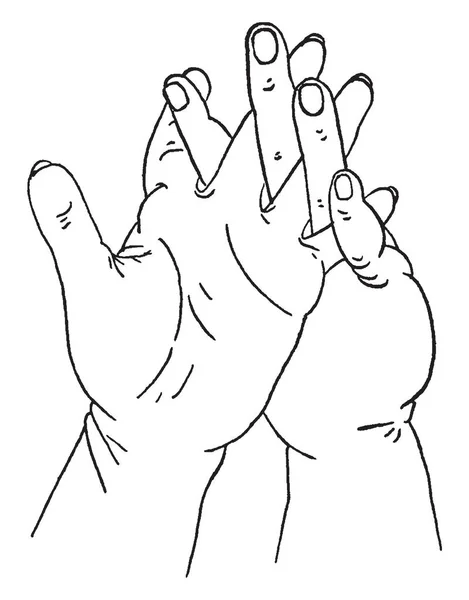Переплетенные Пальцы Пара Рук Облицовкой Ладонями Рисунок Винтажной Линии Гравировка — стоковый вектор