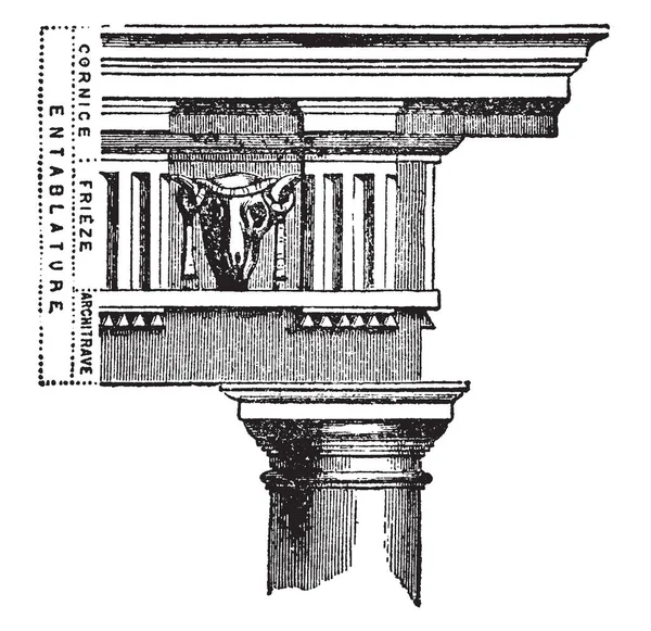 Entablanture Architraaf Molding Bovenbouw Vintage Lijntekening Gravure Illustratie — Stockvector