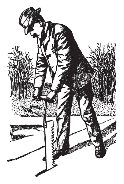 Bu resimde buz buz kapsayan bir göl, vintage çizgi çizme veya illüstrasyon oyma bir delik açmak için kullanılan gördüm temsil eder.