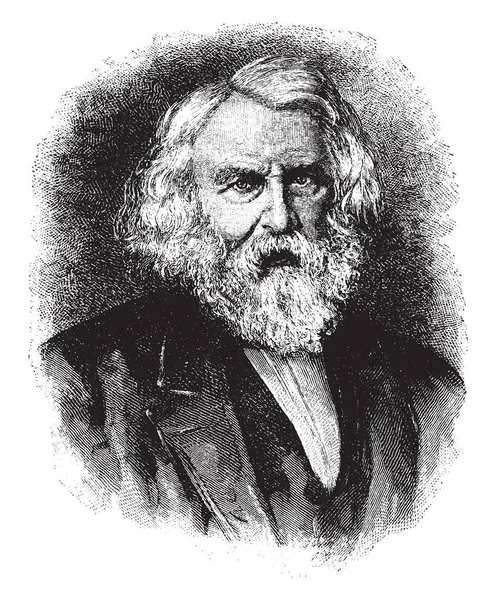 Henry W. Longfellow, 1807-1882, o bir ABD'li şair ve eğitimci Paul Revere'nın yolculuğu, Hiawatha şarkı ve Evangeline, vintage çizgi çizme veya oyma illüstrasyon yapıtları dahil oldu