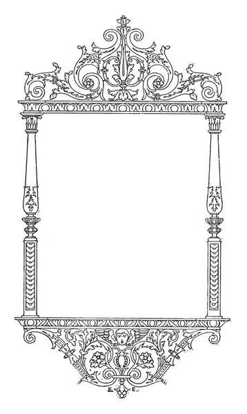 Ornate Frame Have Face Bottom Pattern Vintage Line Drawing Engraving — Stock Vector