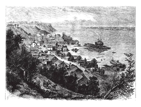 Natchez ve Mississippi bir tepeden geç 18. yüzyıl içinde Natchez seyir oldu Natchez izleme karayolu ile yapılan yol, vintage çizgi çizme veya oyma illüstrasyon başlangıç noktası.