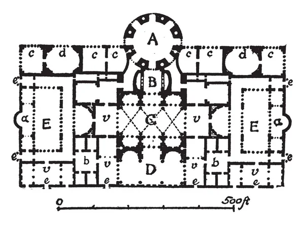 Termas Caracalla Plan Bloque Central Baños Públicos Romanos Durante Reinado — Vector de stock