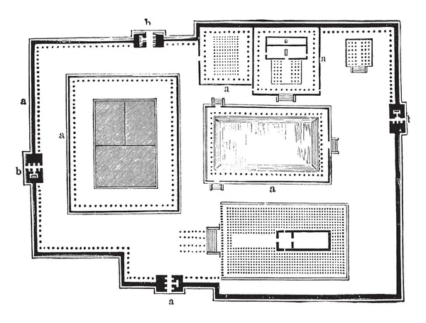 这幅图代表了 Chillimbaram 复古线画或雕刻插图的宝塔平面图 — 图库矢量图片