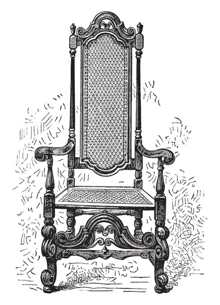 威廉佩恩的椅子有很长的背部 弯曲的扶手 中心座椅和靠背编织线 复古线画或雕刻插图 — 图库矢量图片