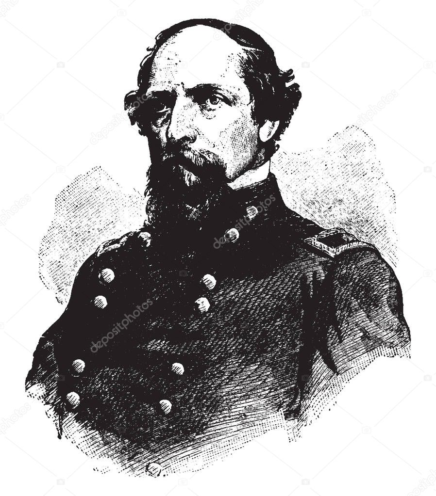 James Brewerton Ricketts, 1817-1887, he was a career officer in the United States army and union army general during the civil war, vintage line drawing or engraving illustration