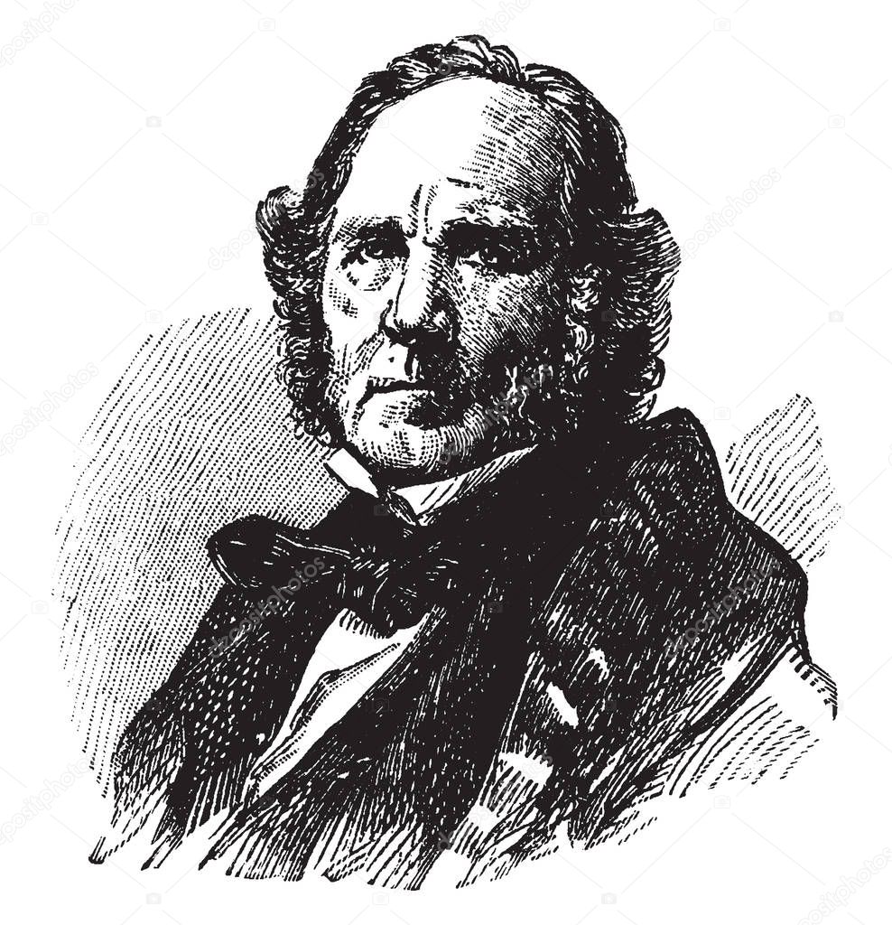 Samuel Houston, 1793-1863, he was an American soldier, politician, seventh governor of Texas, first president of Texas, and United States senator from Texas, vintage line drawing or engraving illustration